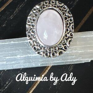 Adjustable cuff ring Oversized silver and pink quartz